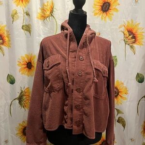 American Eagle Outfitters Corduroy Hooded Utility Jacket in Dusty Rose